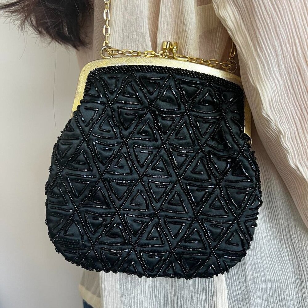 Vintage 50s 60s Beaded Clutch Crossbody Purse